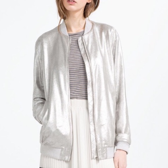silver bomber jacket zara